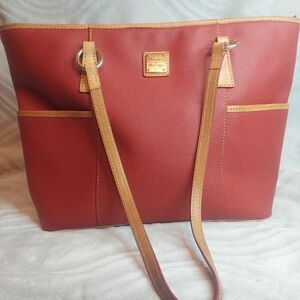 Dooney & Bourke 16’ x 11’.5x 6”dark Red and brown Pebbled Leather Large Tote
